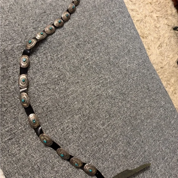 Vintage Concho Sterling Silver Belt with Turquoise Accents - Picture 3 of 7